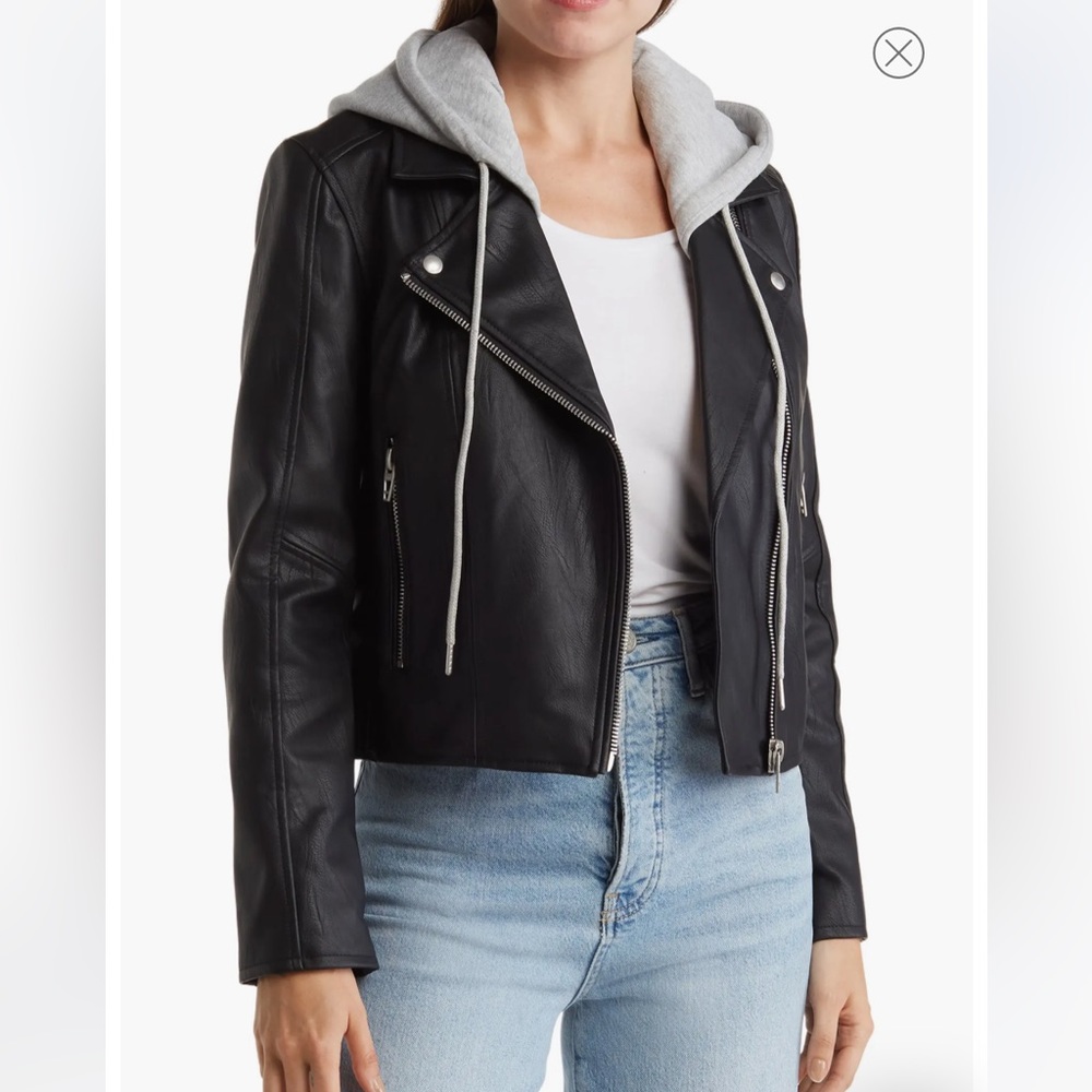 Black Rivet Leather Jacket with removable sweatshirt lining and hood Size XL